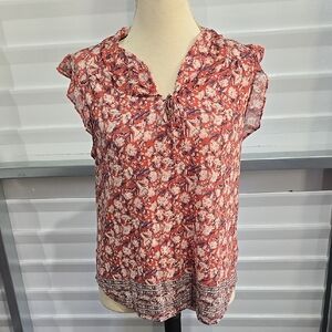 Lucky Brand‎ Red Ruffled Flutter Sleeve Blouse